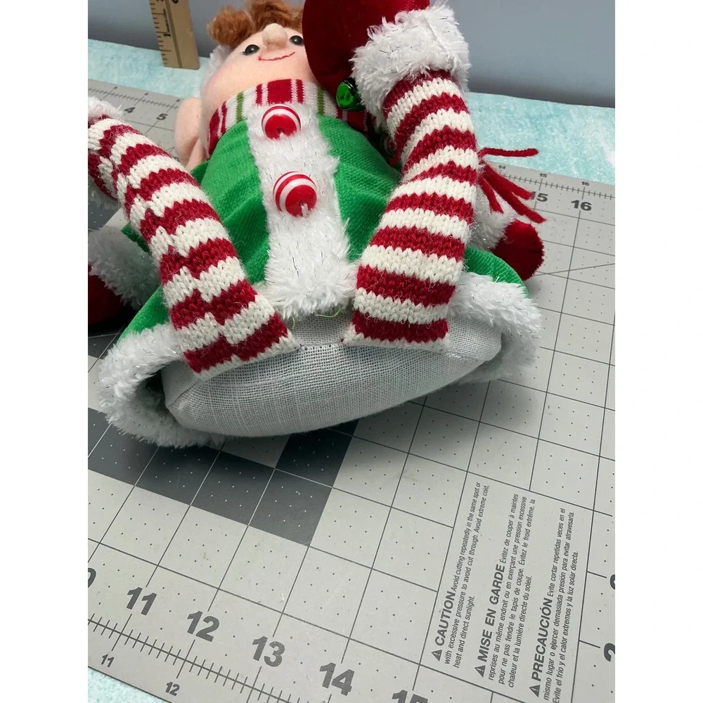 Adorable Christmas Elf Plush Toy Green Coat Red Hat Striped Scarf Festive‎ Decor